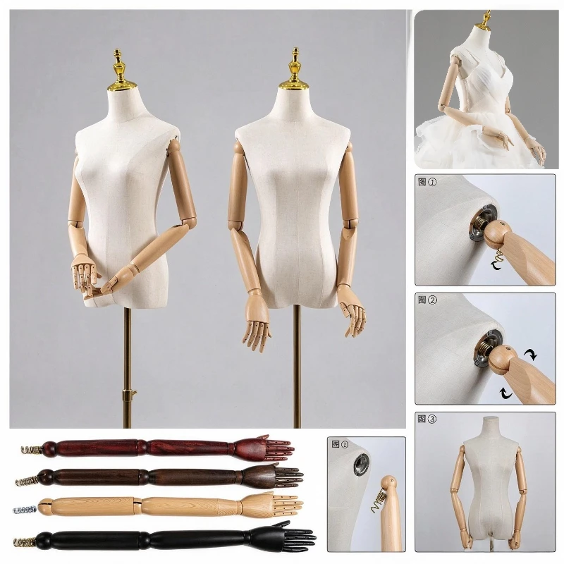 1Pair Mannequin Display Prop Accessory Articulated Arm Flexible Poseable Wooden Plastic Arm for Adult Male Female Kids Mannequin