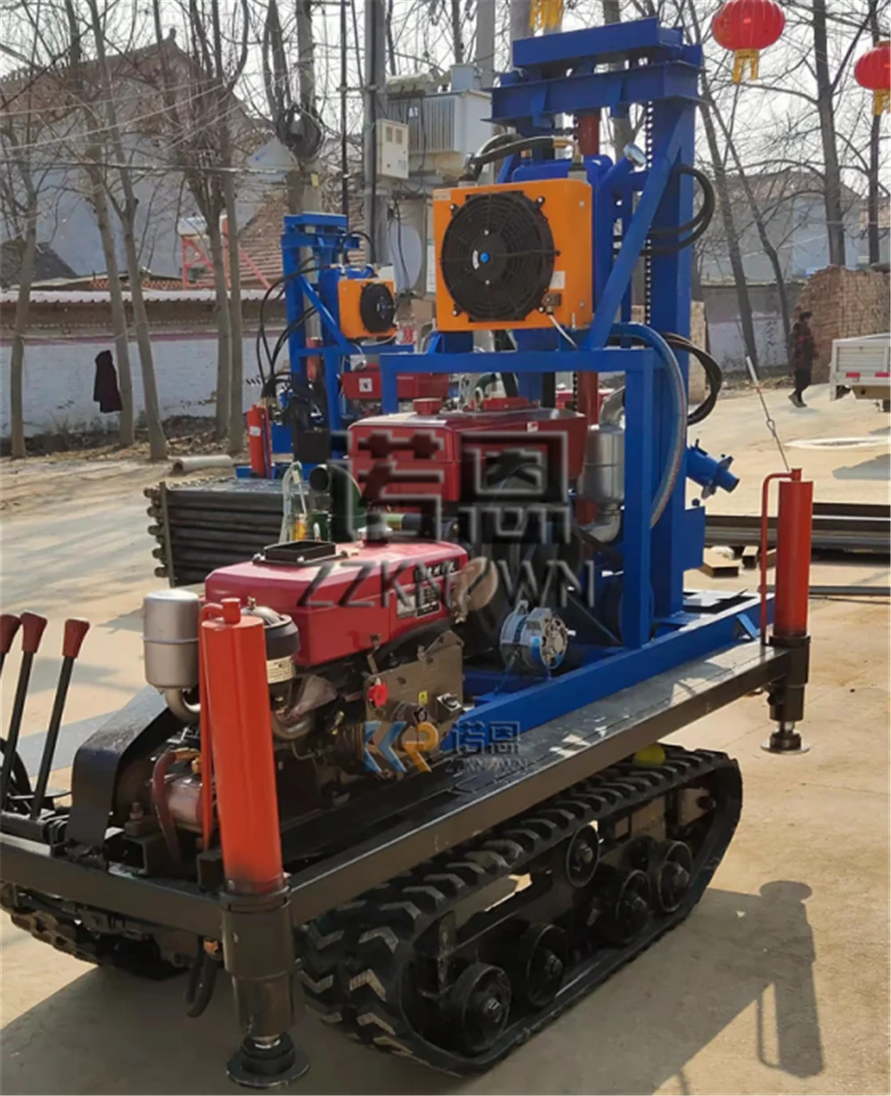 Crawler 22hp máquina de perfuração diesel portátil equipamento de perfuração de água 120m máquina de perfuração de roda de mesa de acionamento