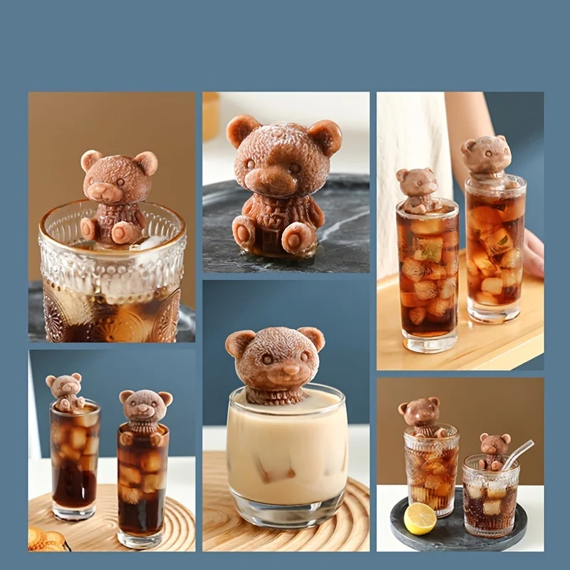 3D Bear-shaped Silicone Ice Molds, Suitable for Chocolate, Cakes, Ice Cream, Whiskey, Wine, and Cocktails. - view 3