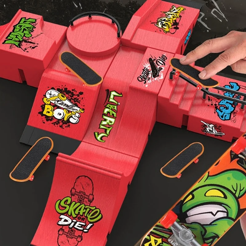 1 Set Curved Finger Ramp Set Miniature Skate Park with Arc Tracks for Finger Board Tricks and Stunts