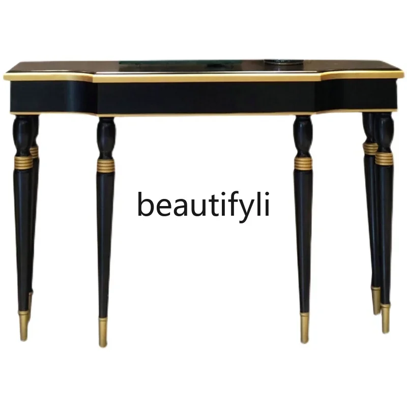 

ls 42American light luxury entrance table ultra-narrow solid wood semi-round table entrance table black gold-painted customizat