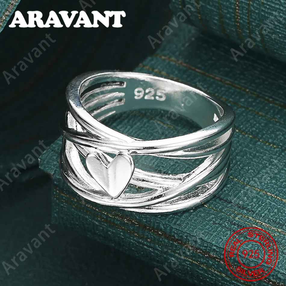 925 Sterling Silver Heart-Shaped Interlocking Ring For Women, Commuter Accessories, Christmas Gifts, Jewelry