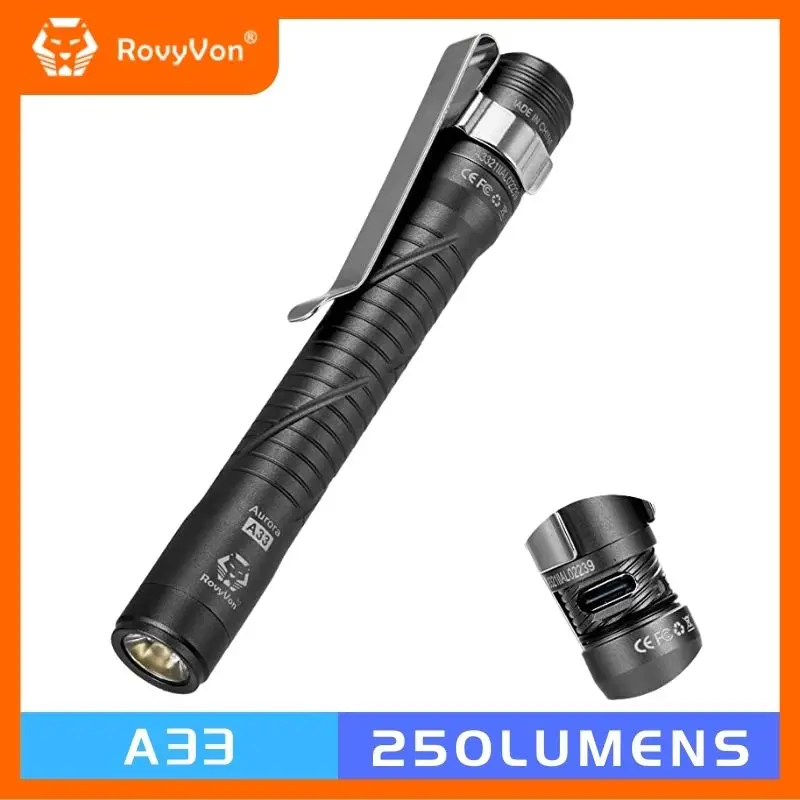 RovyVon Aurora A33 XP-G2 Pen Flashlight 200 Lumens Rechargeable Torch Light Built-in Battery Perfect for KidsCamping Outdoor