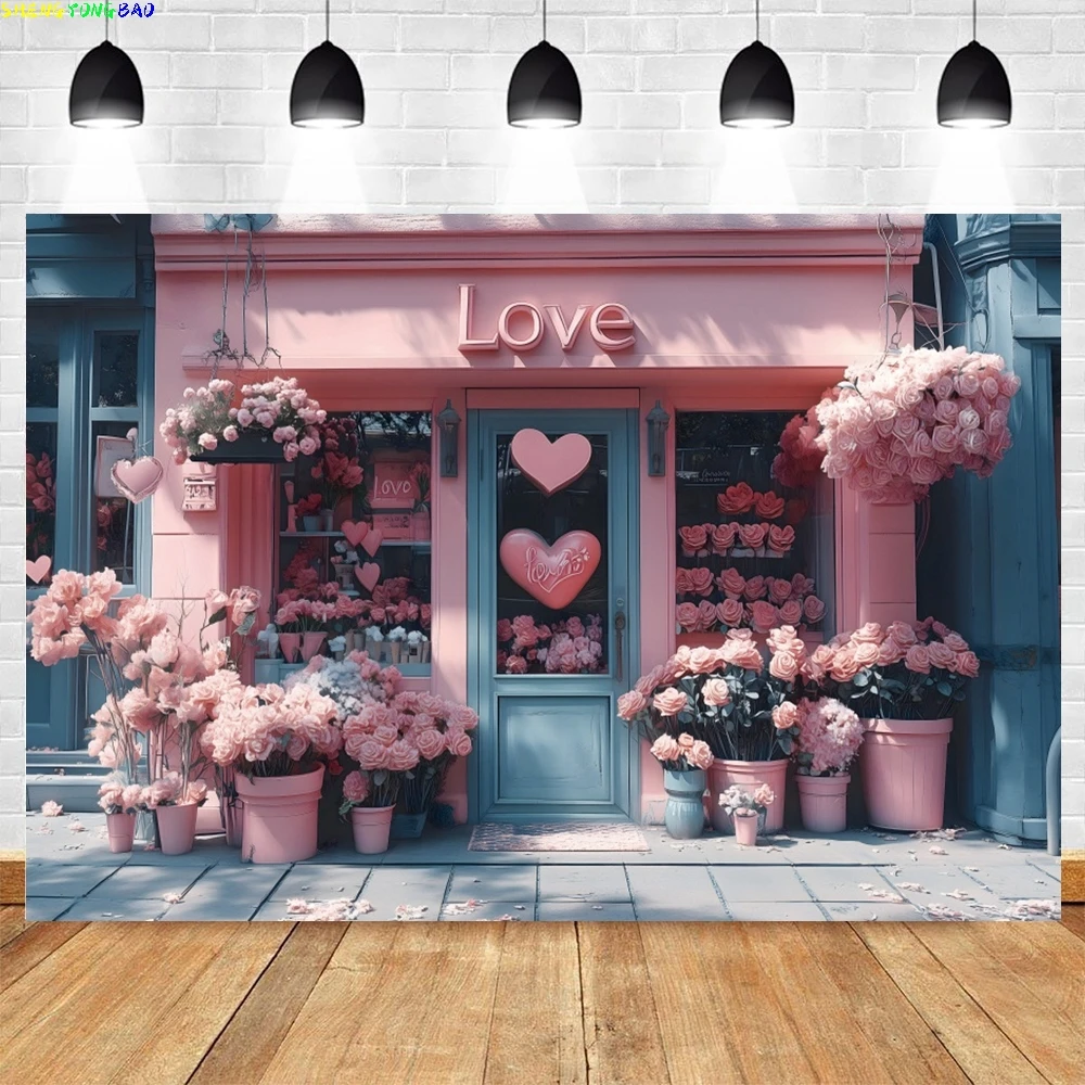 

Valentine's Day Photography Backdrop Valentine's Day Store Flower Love Heart Background Wedding Bridal Shower Party Decor Banner