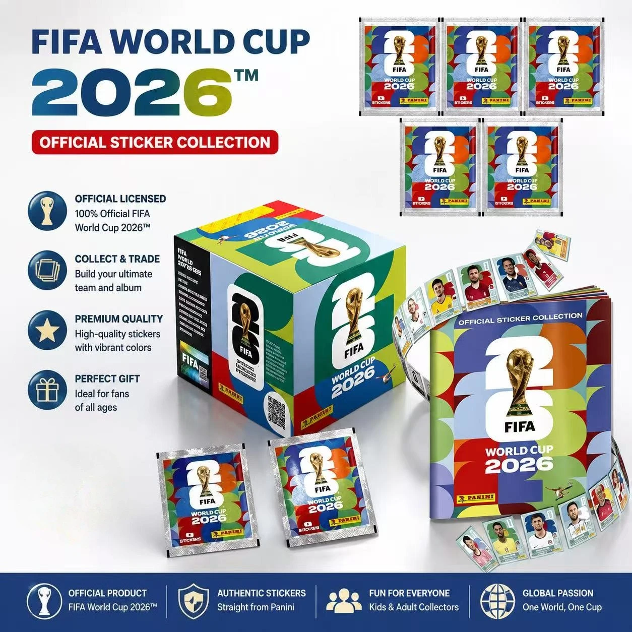 Auf Lager: Panini 2026 FIFA Weltmeisterschaft Sticker Pack, Panini Fußballkarten, Panini Karten, Fußball-Memorabilien-Sammlung, Fußballkarten