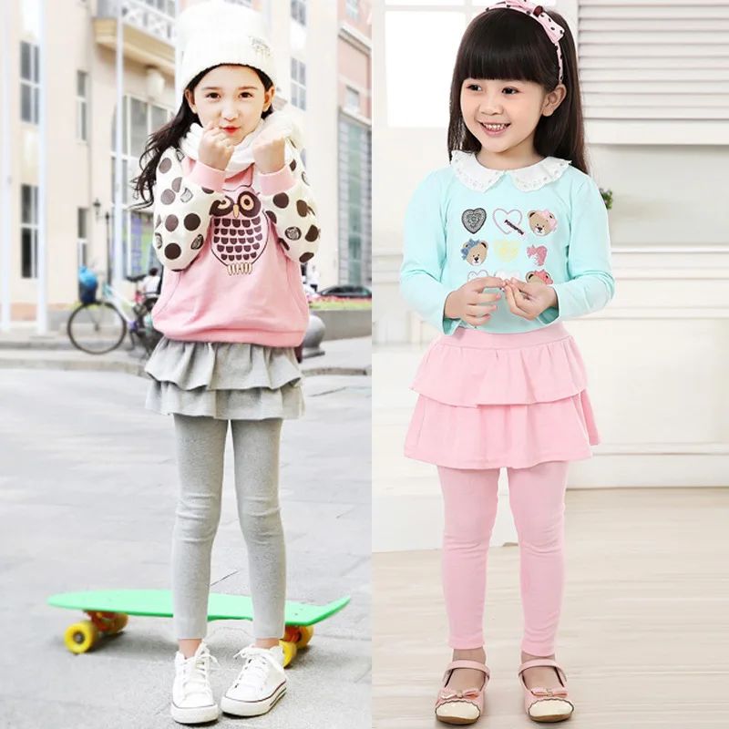 Kids Leggings for Toddler Baby Girls Pants Spring Autumn Fake Two Skirt-Pants Children Trousers Cotton Legging 2-10 Y