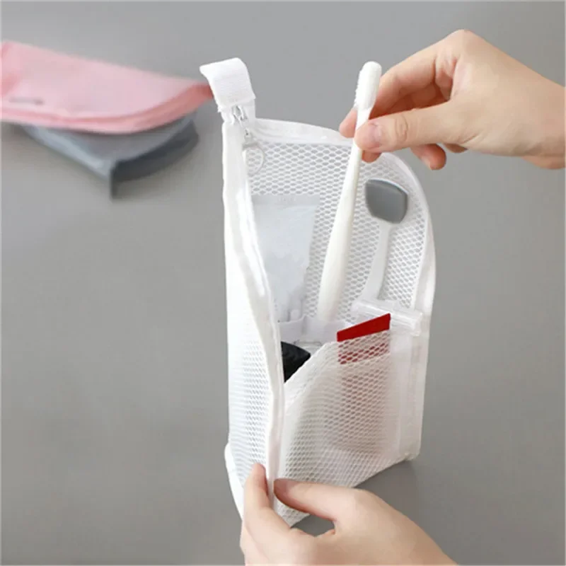 1 Pc Folding Zipper Travel Makeup Brush Bag Portable Mesh Cosmetic Bag Travel Makeup Bag Toothbrush Washing Organizer