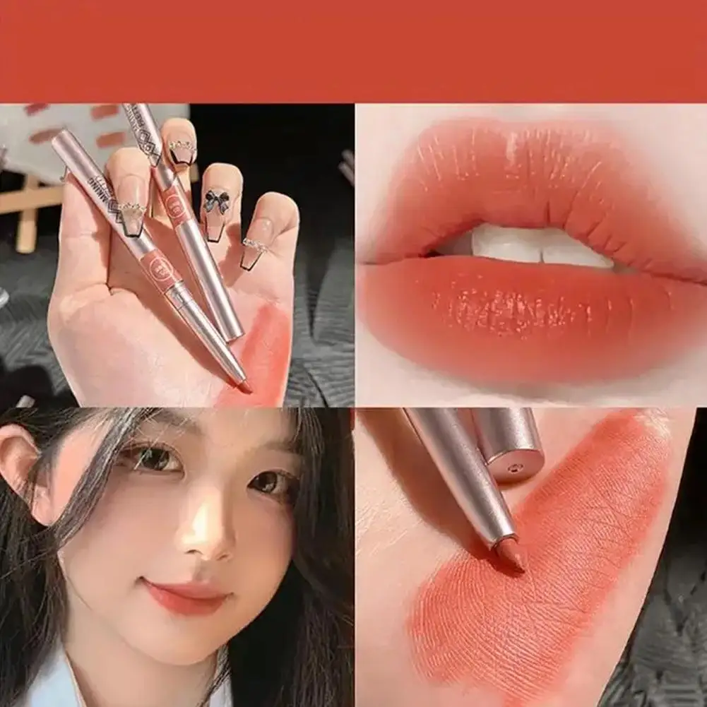 Nude Lip Liner ปากกาเครื่องสําอางค์ Waterproof Matte Lipliner ดินสอ Non-stick Cup ลิปสติกปากกาผู้หญิงแต่งหน้าเครื่องมือ