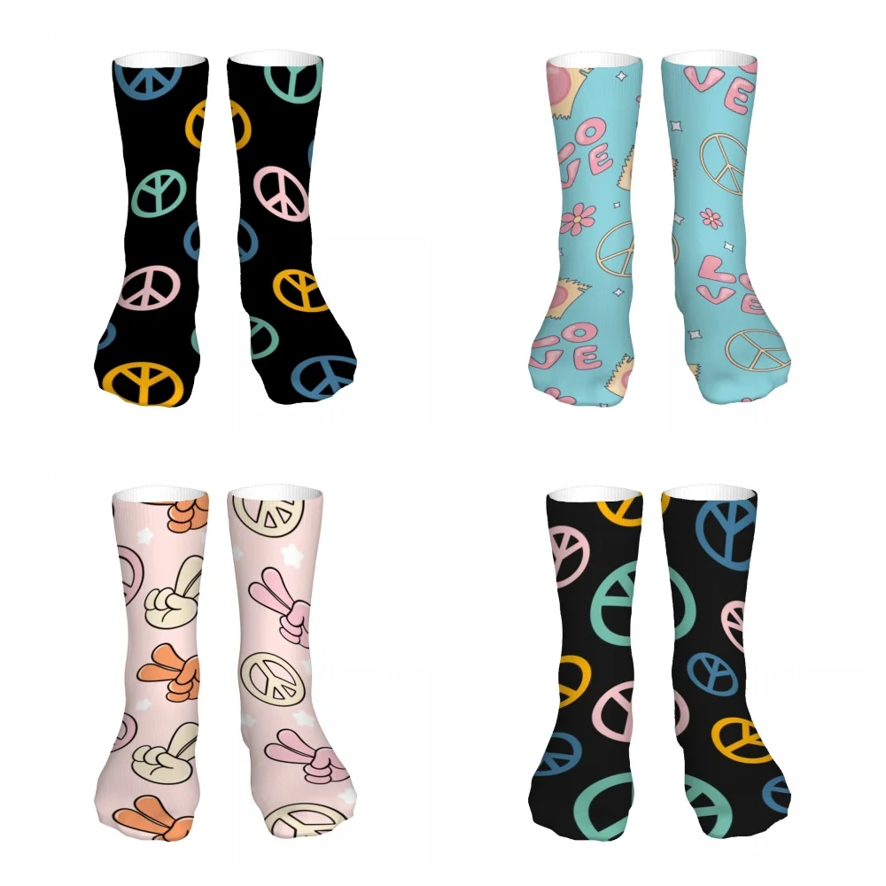 Peace Signs Pattern Mens Womens Funny Crew Socks Cool 3D Printed Design Socks Fashion Comfortable Basketball Socks