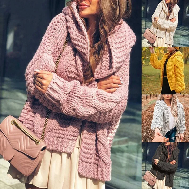 Suéter con capucha para mujer, cárdigan de punto, abrigo superior, otoño e invierno, 2023