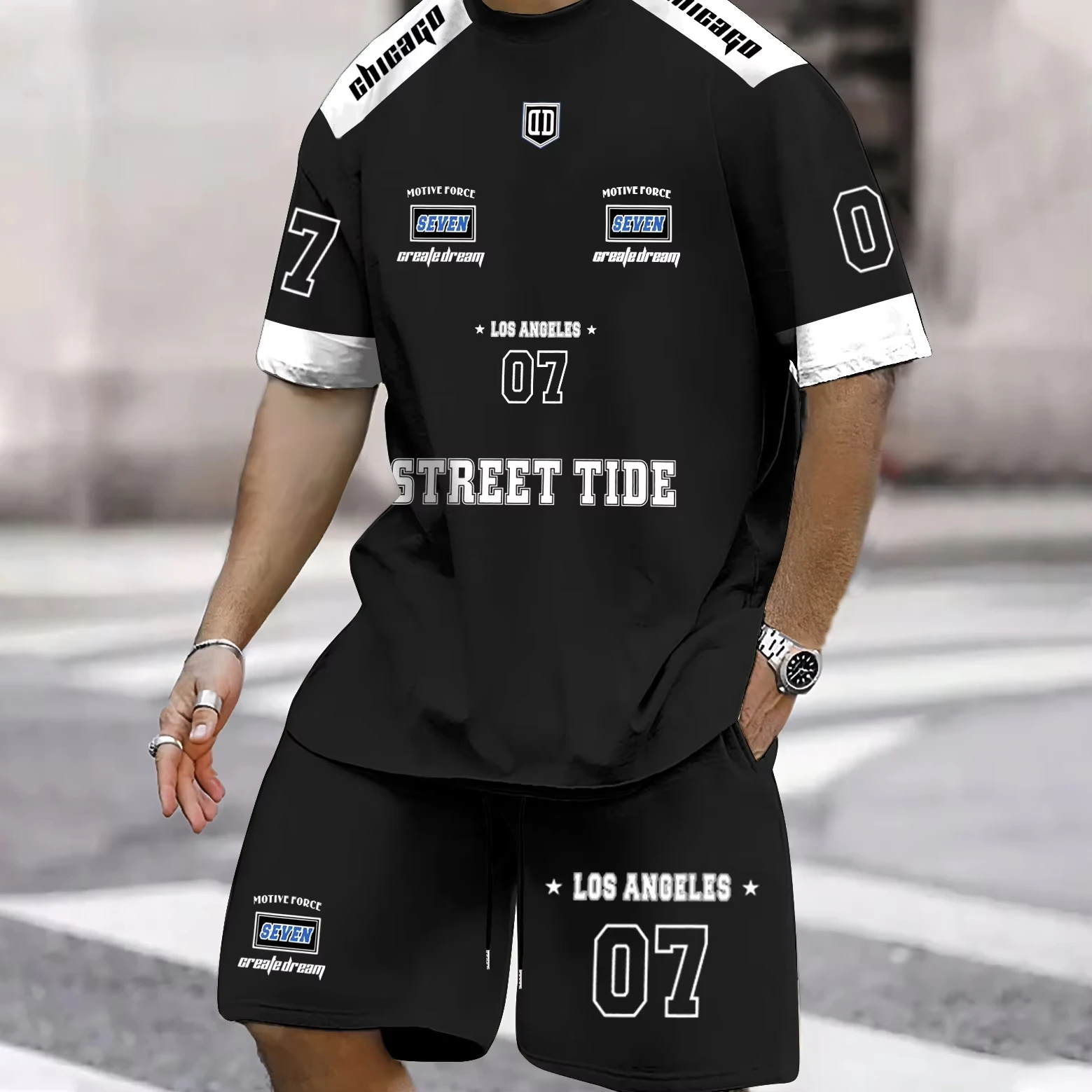 

Summer Hot Selling 3D Printed Polyester Short Sleeved T-shirt Shorts Set Fashionable Casual Breathable Set Men's Clothing