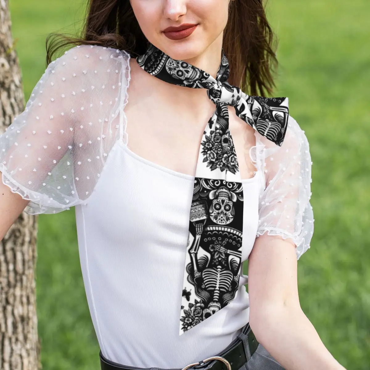 Mexican Catrina Girl Day Of The Dead Sugar Skull (68) Women Long Narrow Scarf Soft Skinny Scarf Multi-use Neck Head Wrap for