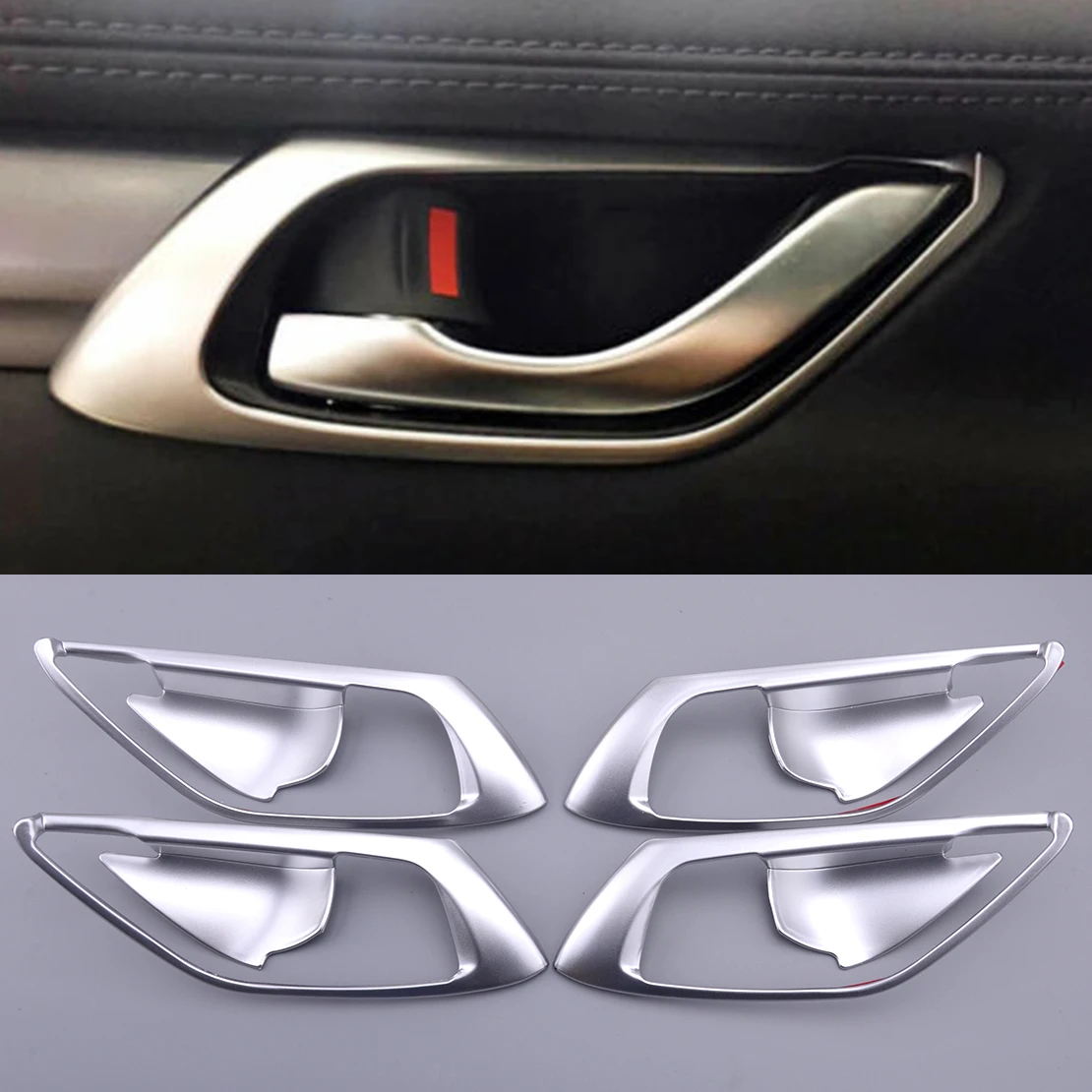 

4Pcs Silver Interior Side Door Handle Bowl Cover Trim Plastic Fit for Mazda CX-5 2017 2018 2019