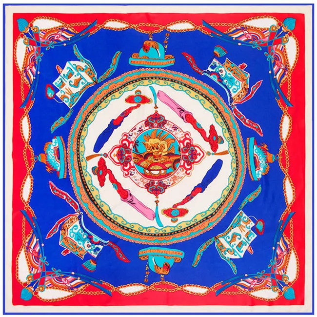 2024  Luxury Brand Headband Ethnic Style Print Giant Scarf In 100% Silk Bandana Twill Silk Scarf For Women,Large Square Scarves