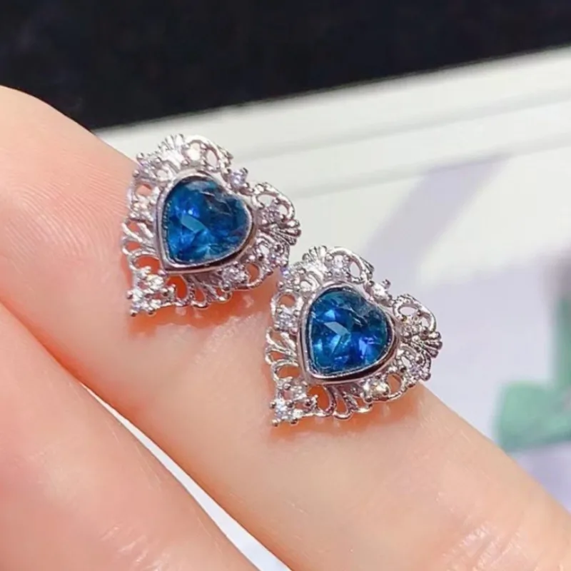 

925 silver jewelry London blue topaz stud earrings 5mm total 1ct natural topaz earrings