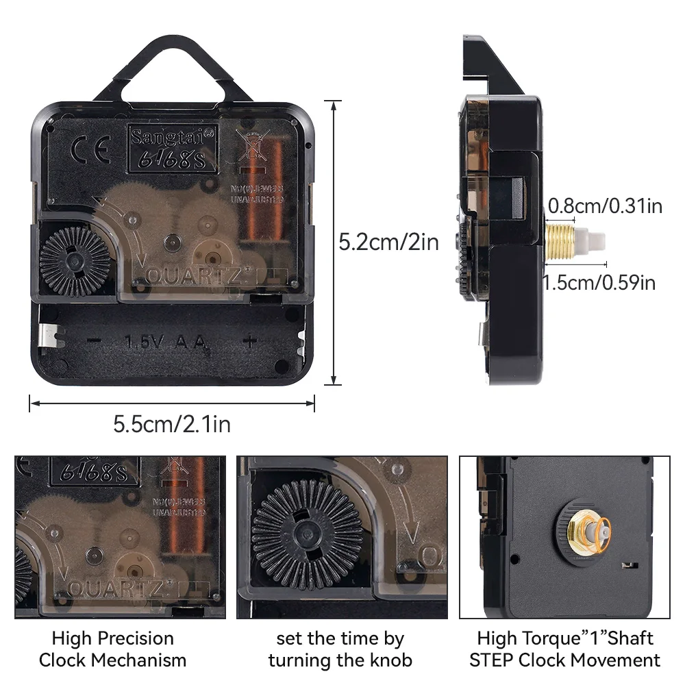 6168 Model Silent Quartz Clock Movement Kit with Hands High Torque 10 Inch DIY Wall Clock Repair Replacement Parts