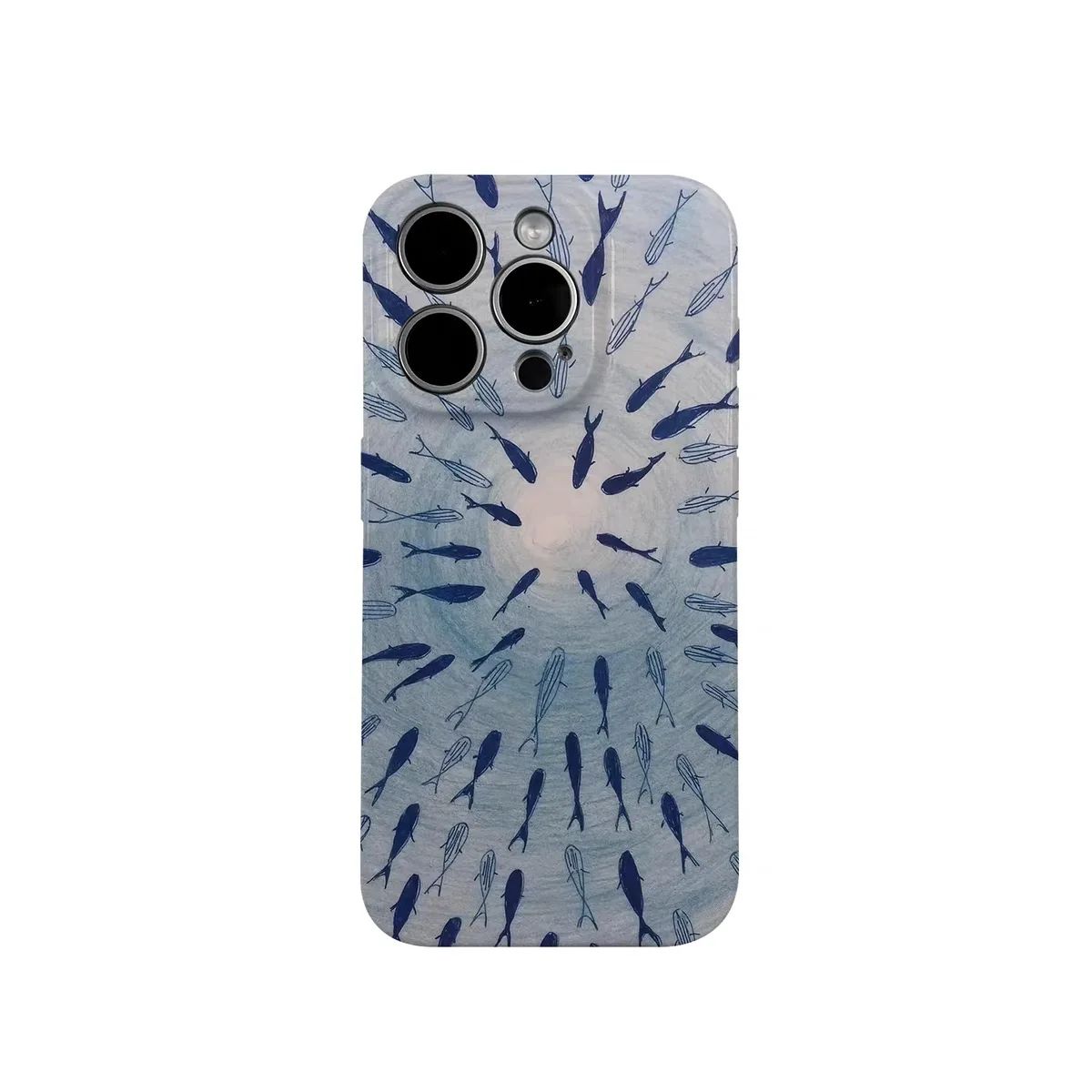 

Ins Blue Deep Sea Fish Circle Case for IPHONE 17 16E ProMax 15 14 Plus 13 12 MINI 11 PRO 16Plus XR XS MAX Acrylic Phone Cover