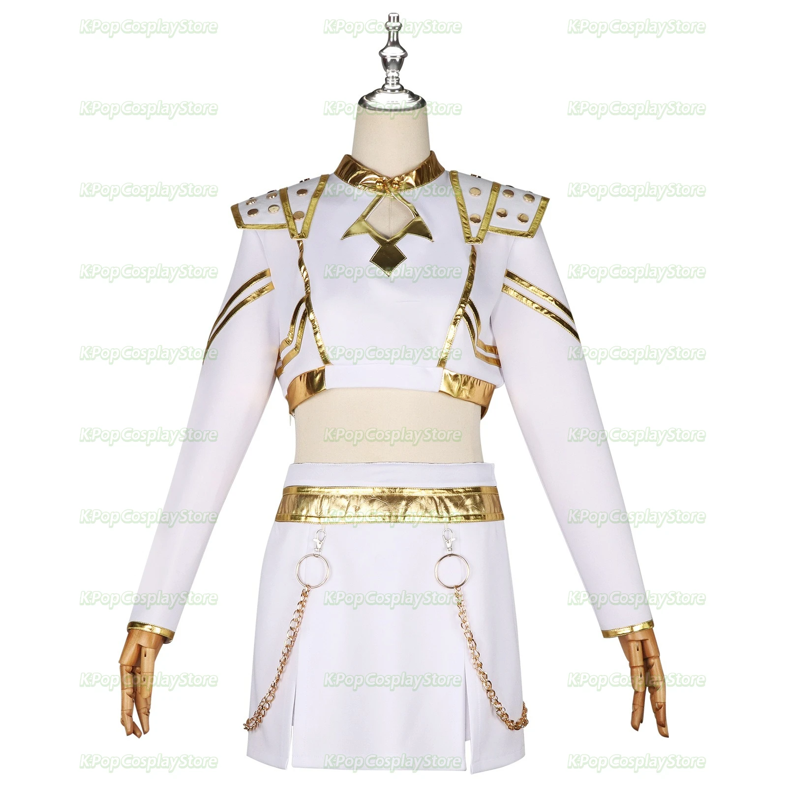 ชุดคอสเพลย์โซเย่ รูมิ มิร่า จากเรื่องนักล่าอสูร พร้อมวิกผม เสื้อคลุมสีขาว กระโปรง และอุปกรณ์เสริมสำหรับผู้หญิงและเด็กผู้หญิง ฮันตริกซ์ คอสเพลย์ K-pop