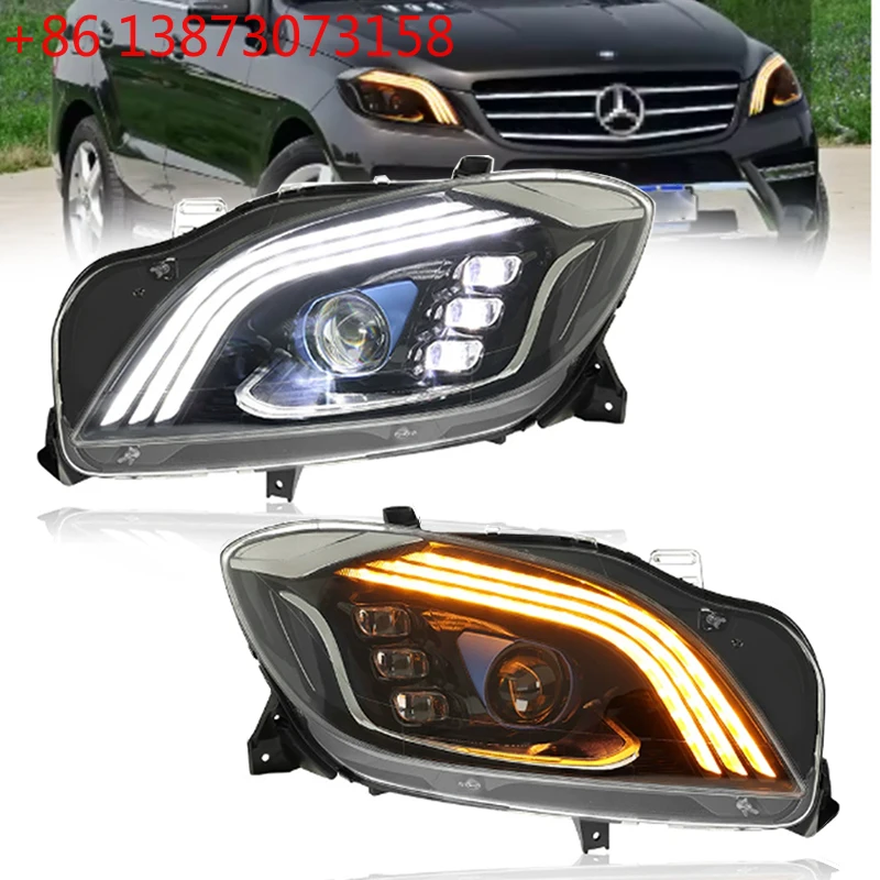 2PCS LED Headlights For Mercedes Benz ML300 ML350 ML400 W166 2012 2013 2014 2015 Front DRL Sequential Turn Signal Light Assembly