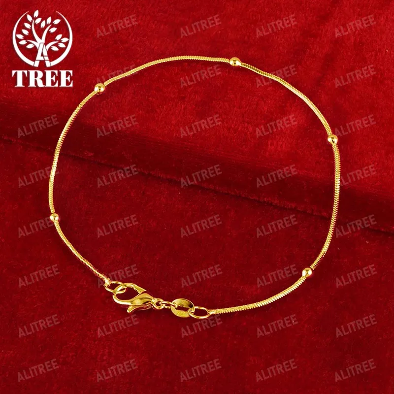 ALITREE 18K Yellow Gold 1.7mm Beads Chain Bracelets For Woman Party Engagement Wedding Christmas Birthday Fashion Jewelry Gifts