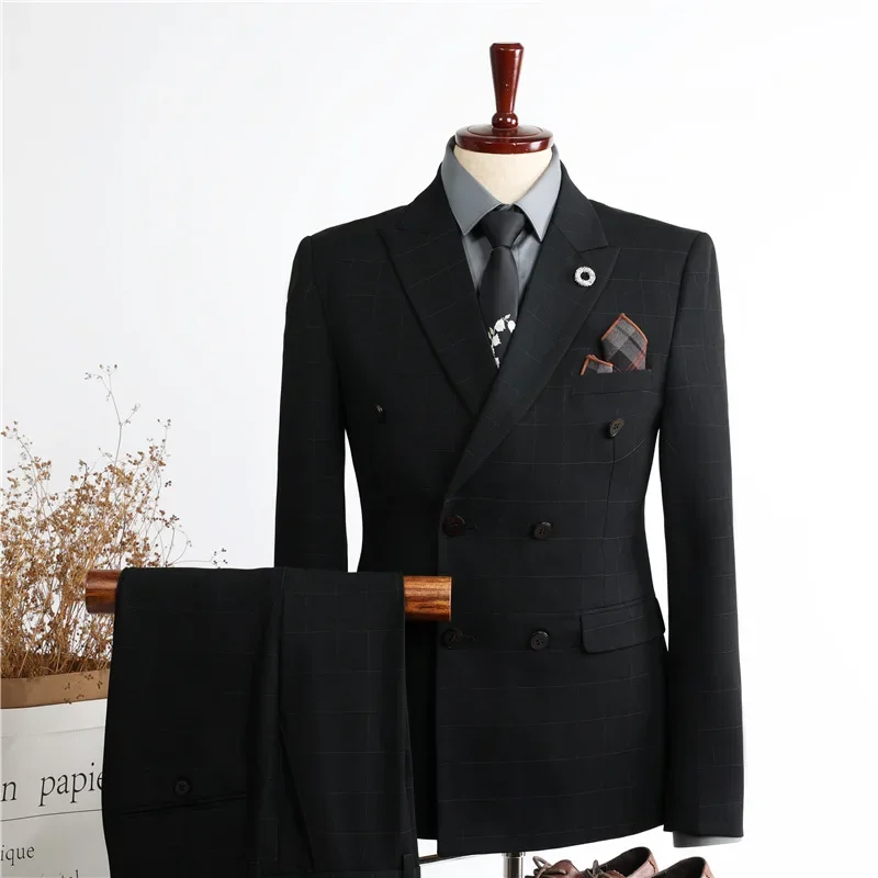 (21) Customized New Style Double-breasted Men’s Plaid Professional Formal Wedding Suit