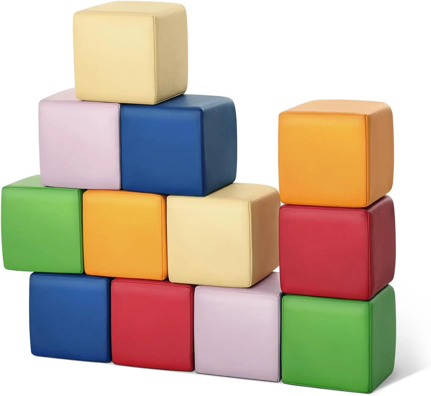 12-Pieces Wipeable Leather Foam Building Blocks for Toddlers, Large Soft Stacking Cubes Kids Learning Construction Baby