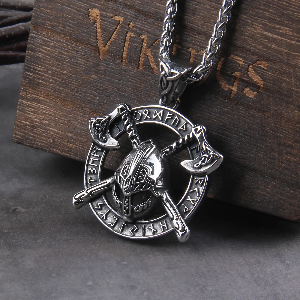 Stainless Steel Men Viking Warrior with viking axe on viking Shield pendant necklace and ring as men gift