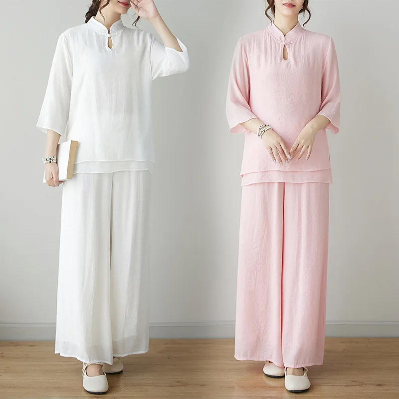 Summer New Ethnic Style Zen Practice Clothes Two-piece Set National Style Yoga Healing Clothes Meditation Tea Clothes