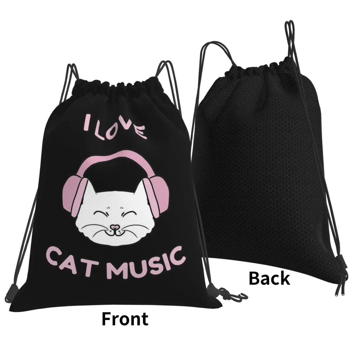 I Love Cat Music Backpacks Fashion Drawstring Bags Storage Bag Book Bags for Travel Students
