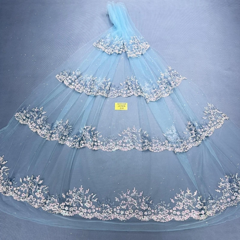

10 Yards Light Blue Patterned Wedding Dress Fabric Mesh Spray Lace 150cm Wedding Party Color Spray gold Tull fabric