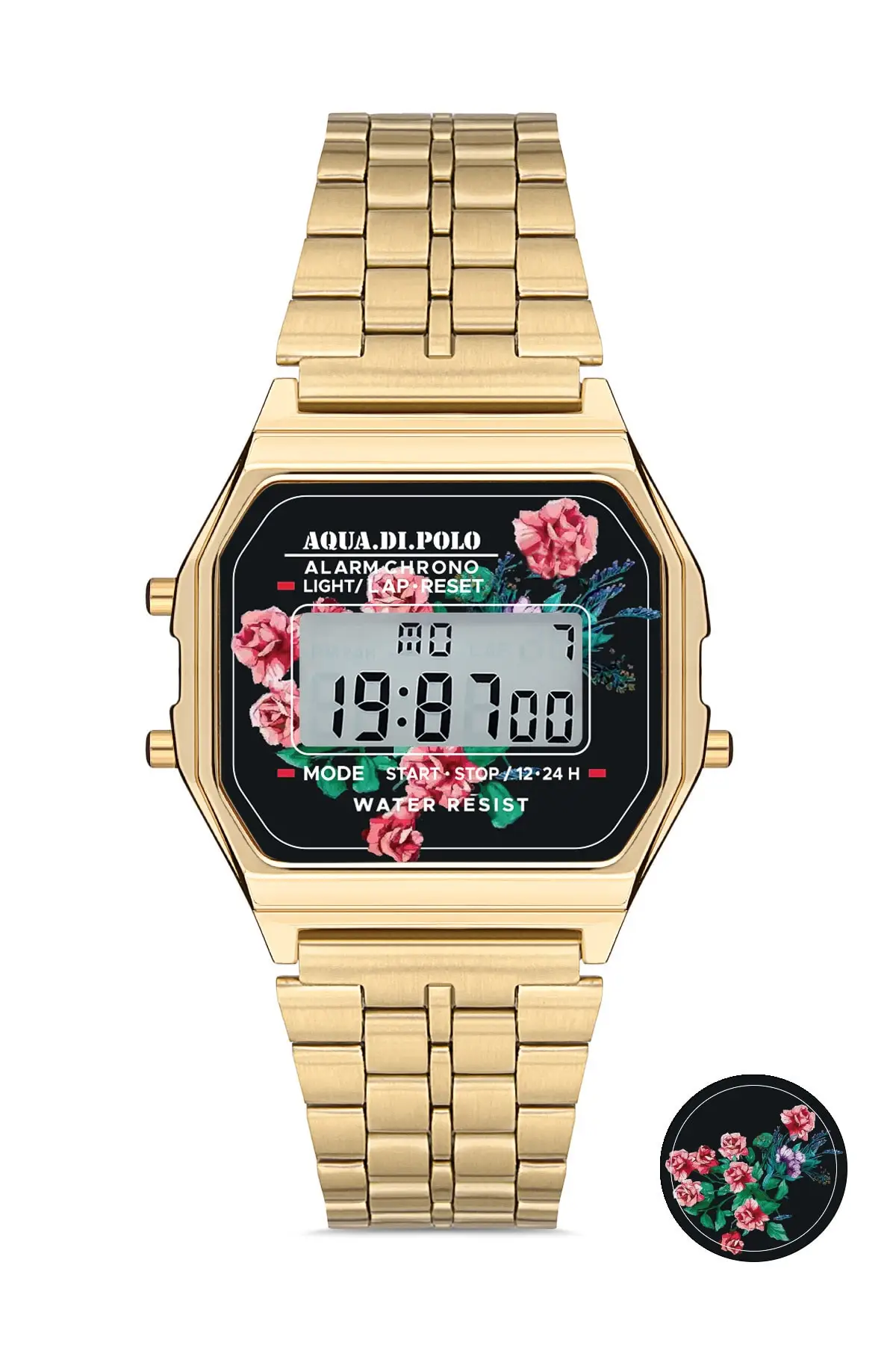 Unisex Gold Retro Flower Pattern Digital Wrist watch Apwa034002