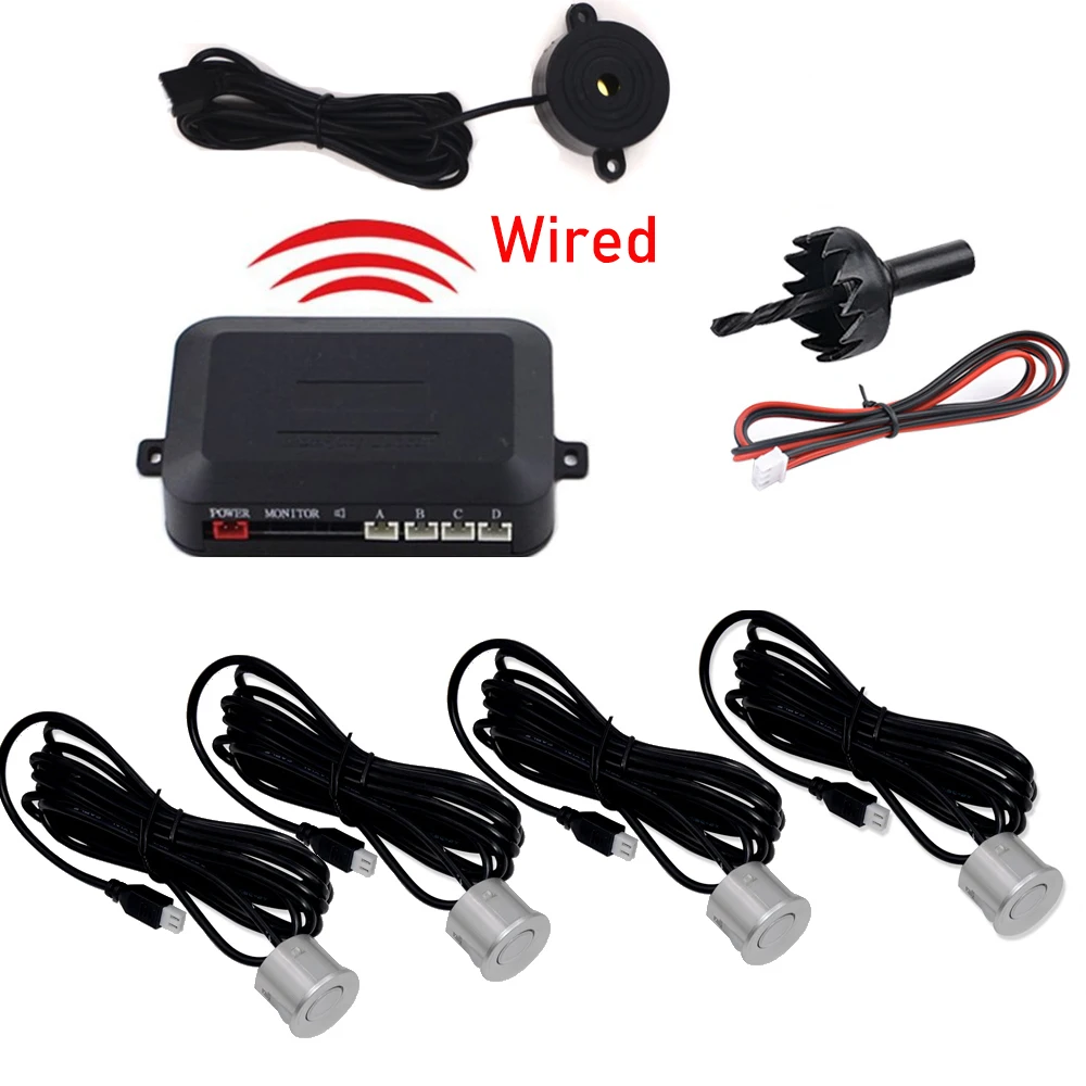 Universal 4 Sensoren Summer 22mm Auto Parkplatz Sensor Kit Reverse Backup Radar Sound Alarm Anzeige Sonde System 12V für Ford BMW – Detail 11