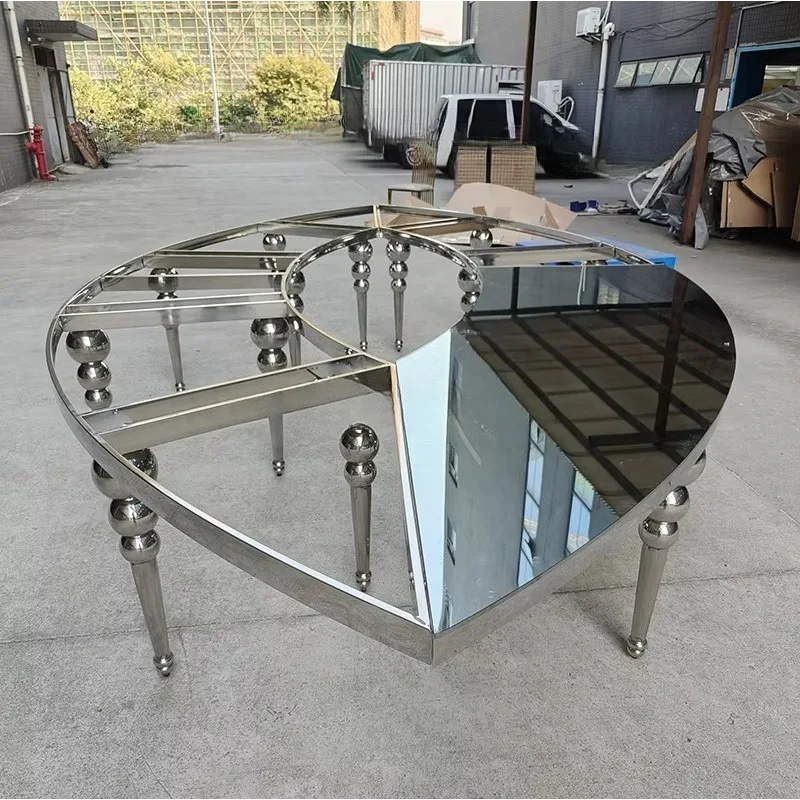 

Smooth Luxury Wedding Table Wedding Furniture Silver Stainless Steel Table Oval Mirror Glass Table