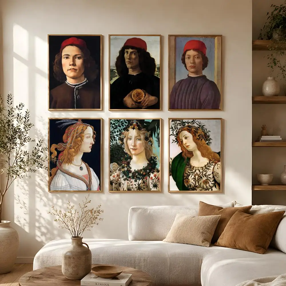 Artist Sandro Botticelli Poster Self Adhesive Bar Wall Decal Waterproof Vinyl Sticker Modern Art Wall Poster Cafe Home Decor