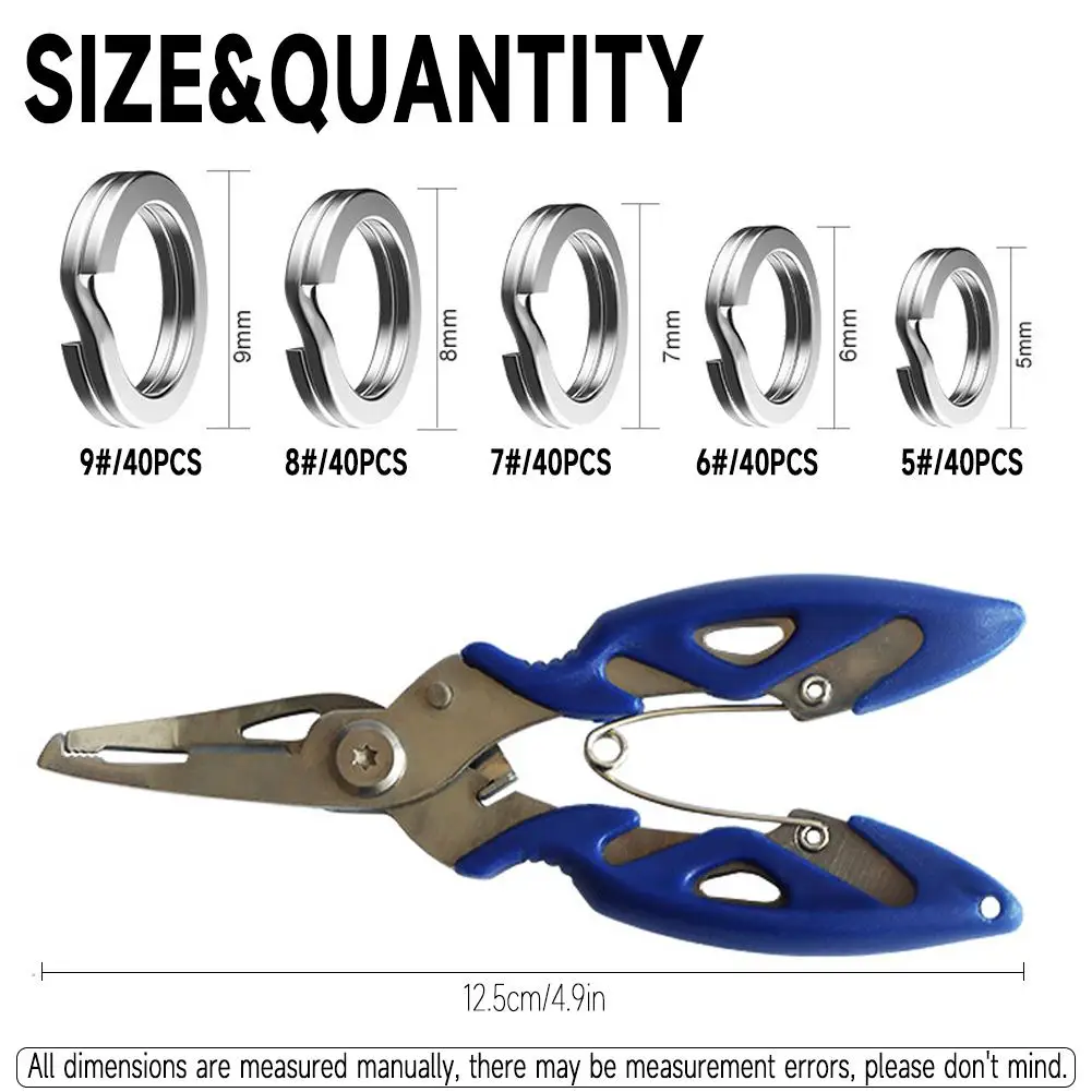 201pcs Fishing Split Ring Fishing Pliers With Plastic Box 5 Size Stainless Steel Fishing Tools For Saltwater Freshwater Tool Kit