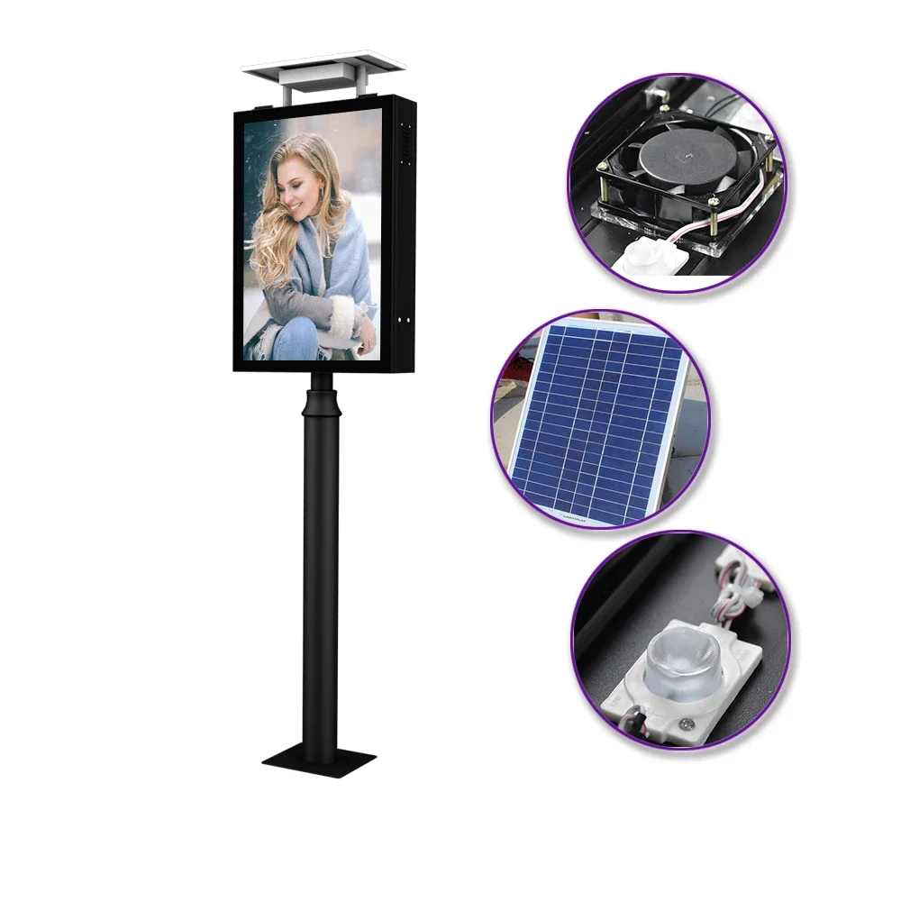 New Design Street Solar Poster Led Light Advertising Pole Led Light Box Outdoor Luminous Advertising Lamp Display Billboard