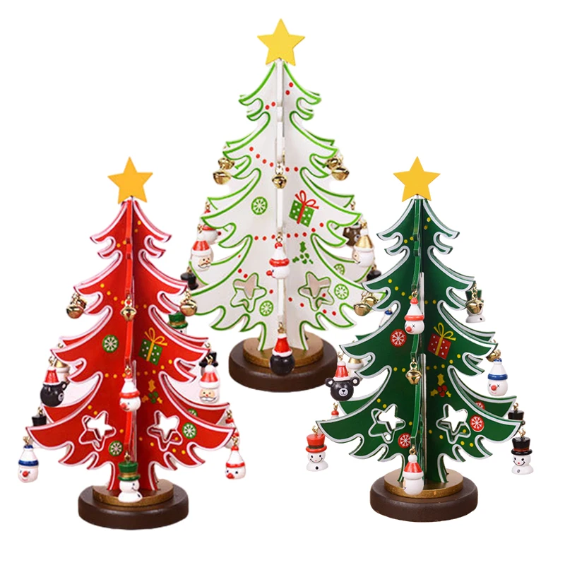 Stereoscopic Christmas Tree Diy Hand Assembled Plywood Wooden Scene Layout Christmas 3-Color Fork Tree Window Decorations