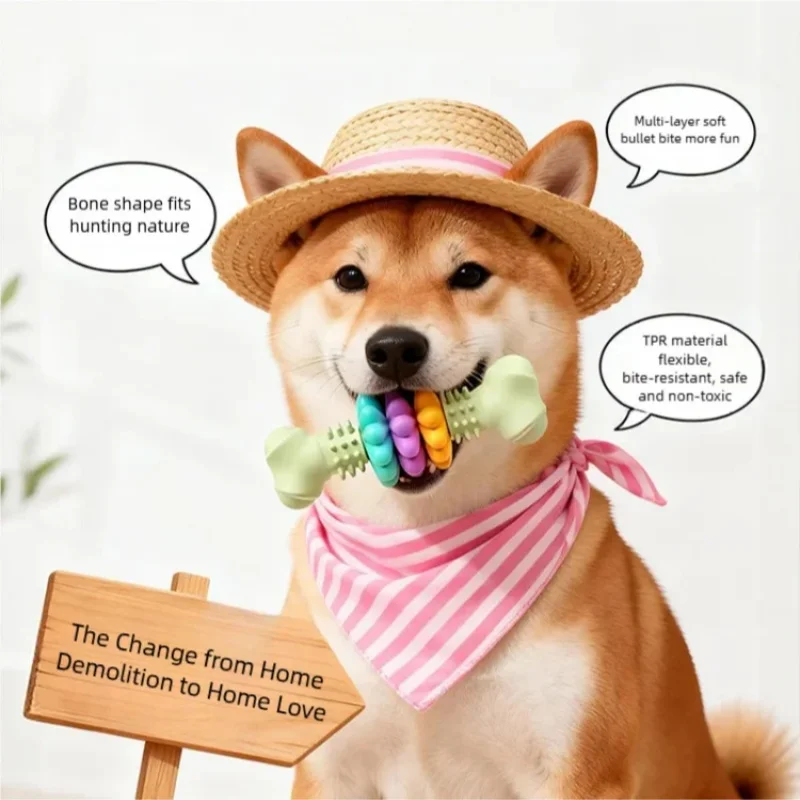 Textured rubber dental chew toy for puppies and dogs