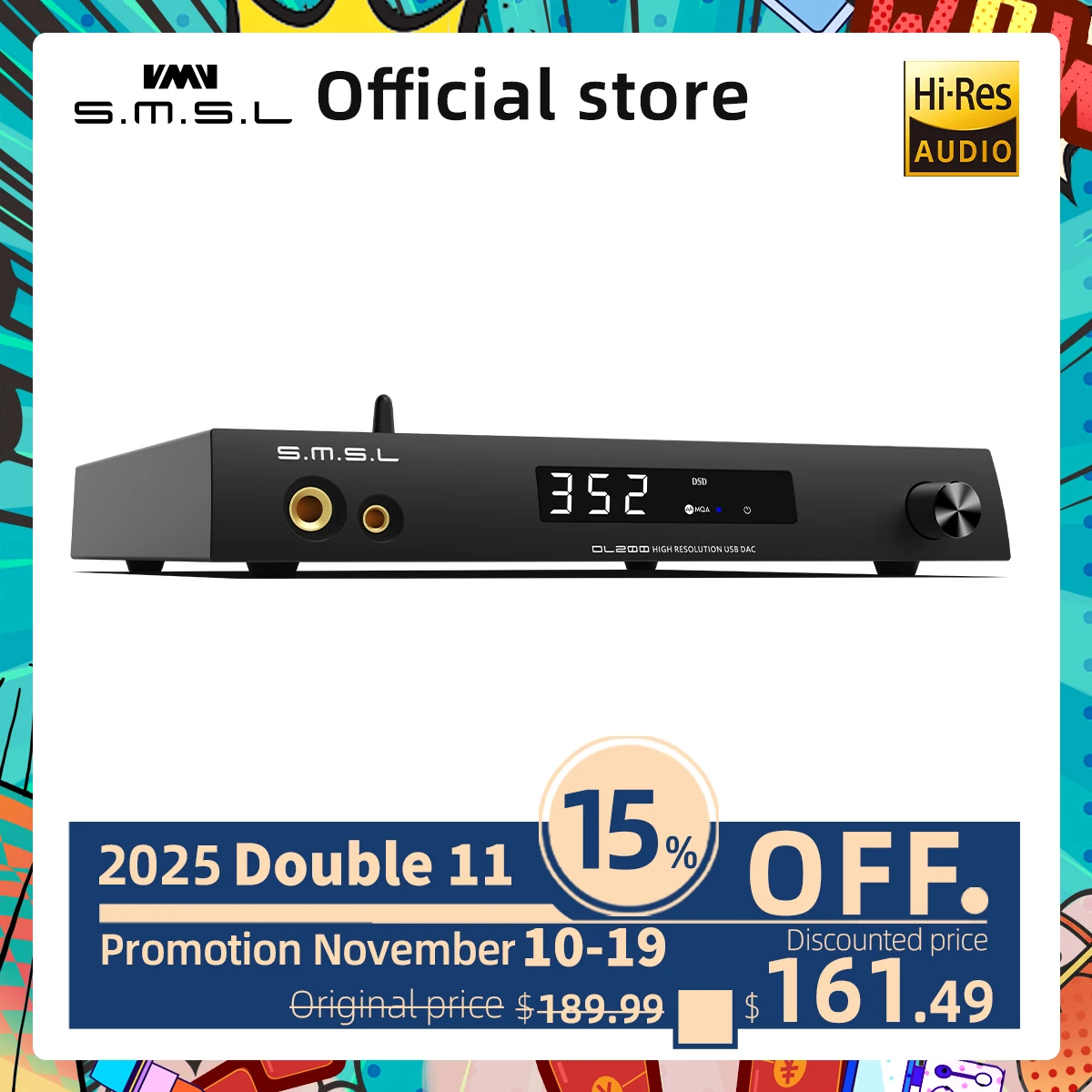 Smsl Dl200 Audio Dac & Hoofdtelefoon Versterker MQA-CD Es9039q 2M Echte Gebalanceerde Bluetooth Aptx Hd Opa1612 Dsd512 Met Afstandsbediening