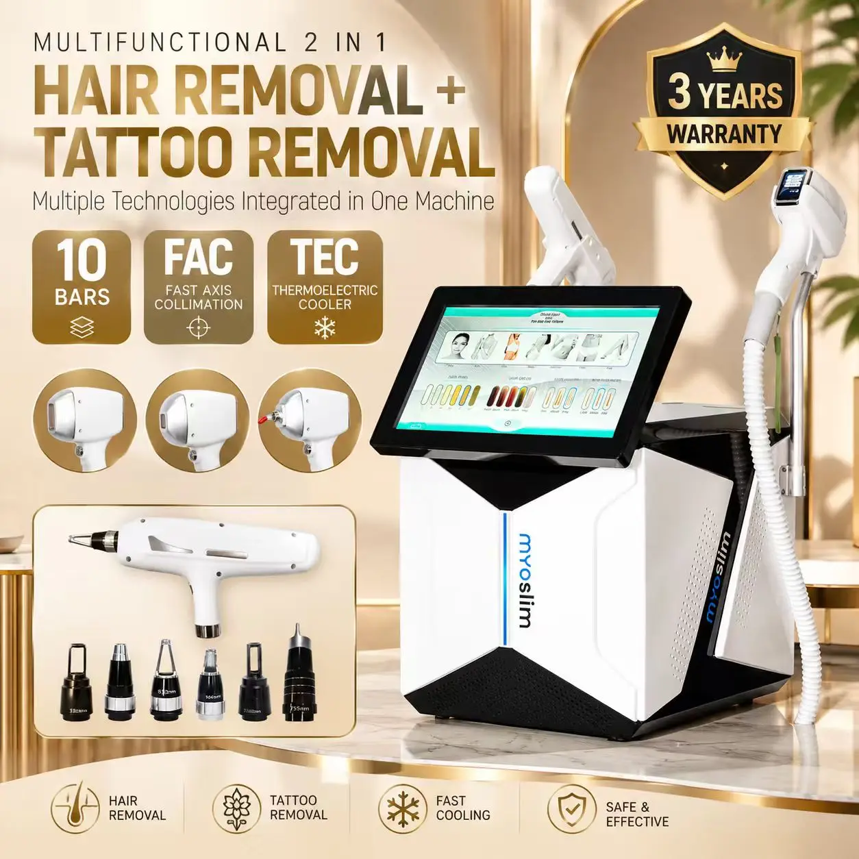 2 In 1 Professional Portable FAC Picosecond Diode Equipment 755/808/810/830/940/1064nm For Tattoo Removal And Hair Removal