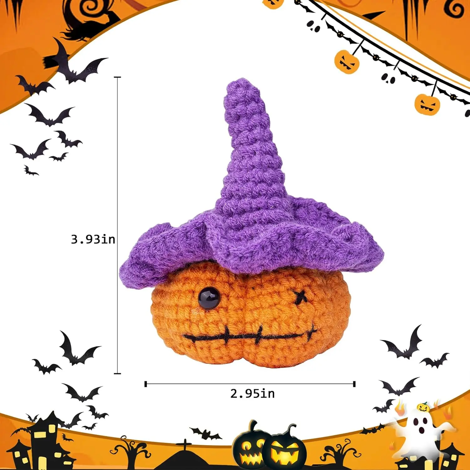 Crochet Positive Energy Pumpkin Doll With Card Home Room Decoration Handmade Adorable Animal Knitted Pumpkin Desktop Ornament