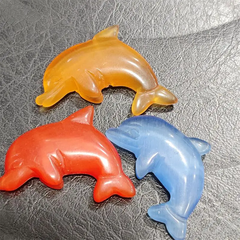 2.8CM Natural Cat Eye Stone Dolphin Carving Reiki Faith Handicraft Ornaments Healing Home Decoration Gift 2PCS