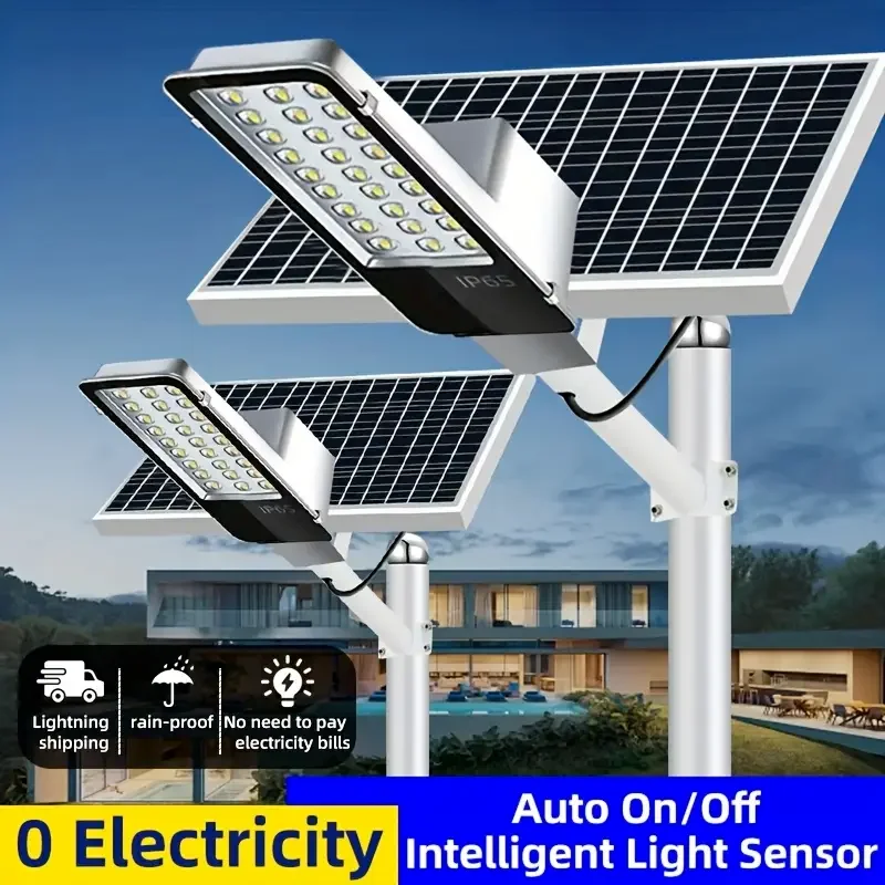2 PACK Powerful Solar Street Light 6000Mah Large Panel 7500k Light Ideal for ballparks streets campgrounds fields Lighting