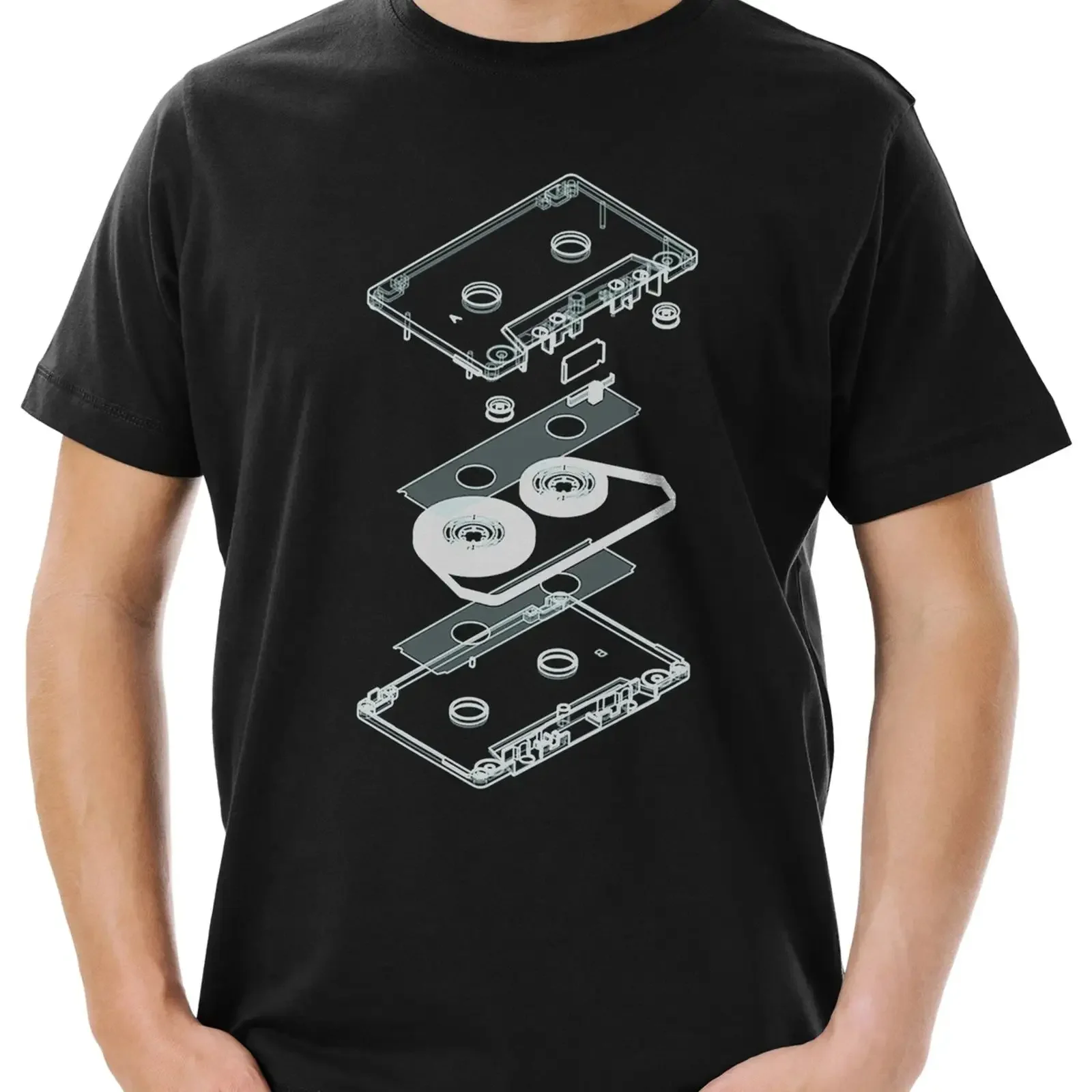 Explosion Audio Cassette Herren T Shirt 80s Kassette DJ MC Music VHS Tape Player vintage Washed Versatile streetwear Unisex