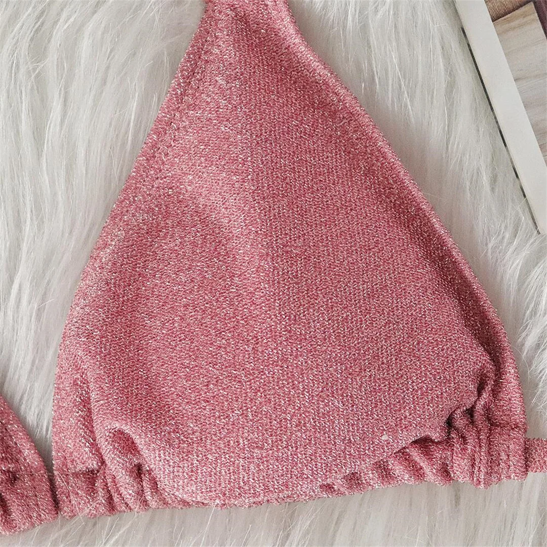 Glitzernder, funkelnder Bikini mit Scrunch-Effekt für Damen, zweiteiliger Badeanzug, Badebekleidung, Badeanzug, Schwimmbikini V4015 – Detail 23