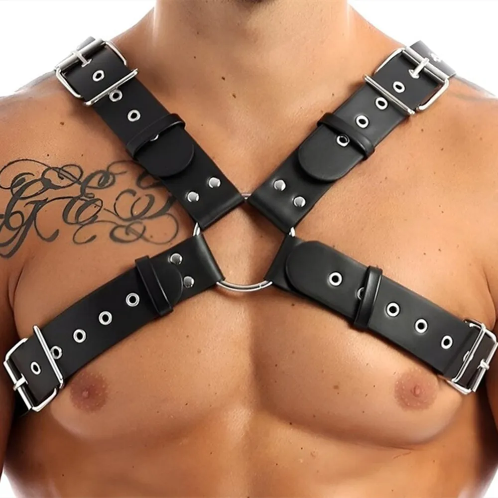 

Gay Rave Harness Mens Leather Body Chest Harness Sexy Cage Erotic Suspenders Fetish ​Strap Rave Cosplay Sex Toys Sex Toy For Men