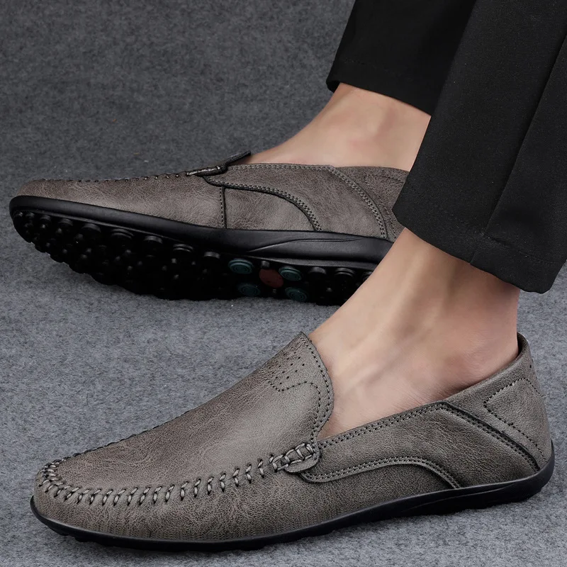 

Men's Leather Shoes Slip On Loafers Business Office Men Work Flats 2023 Casual Moccasins Italian Male Driving Shoes Plus Size 47