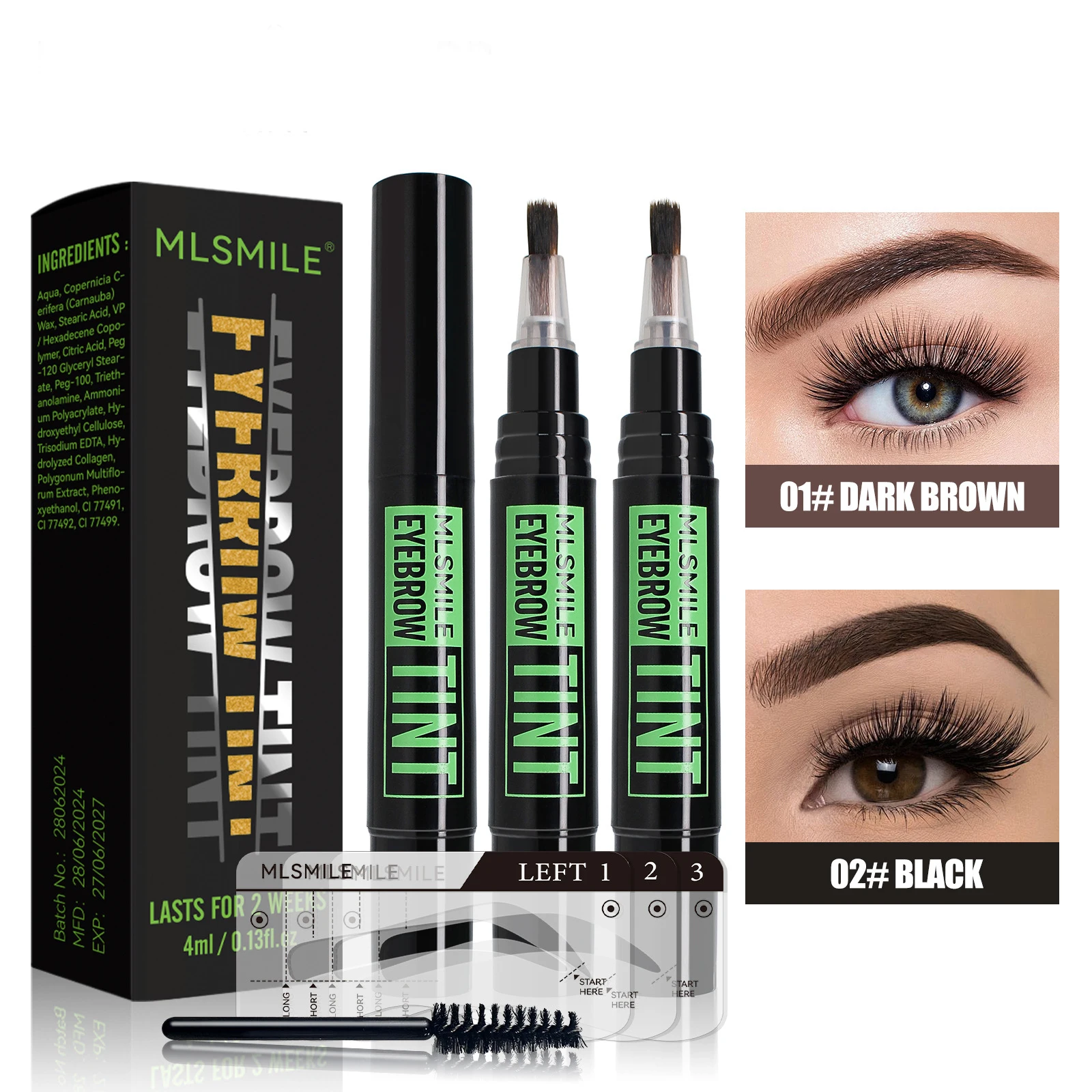 Pędzel do makijażu, farba do brwi z kartą do brwi, pędzel do brwi, wodoodporny i odporny na pot, długotrwały płynny pisak do brwi.