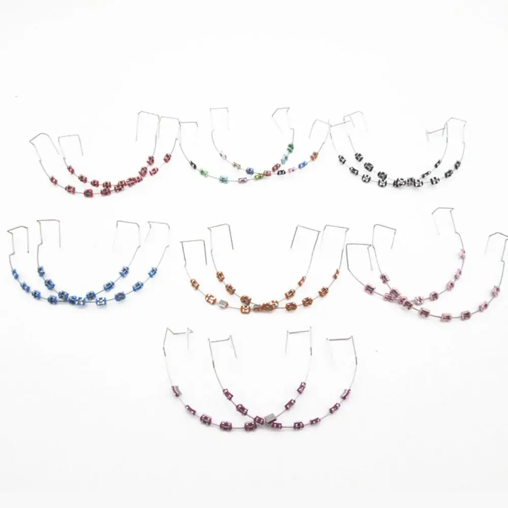 

1 pair Colorful Temporary Tooth Decoration Dental Decorations with Metal Wires Orthodontic Ligature Ties Fake Brackets Braces