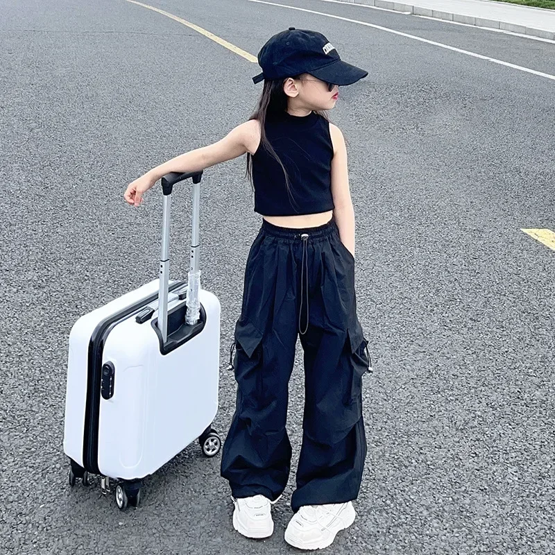 

Kid Pants 2023 New Boys and Girls Overalls Straight Casual Simple Street Dance Movement Loose Tight Waist Childrens Long Pants